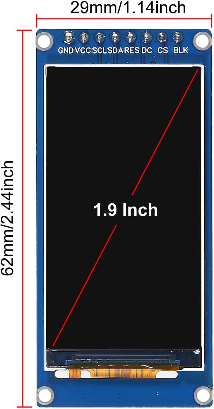 XIITIA 2pcs 1.9" SPI TFT LCD Display Module 170x320 RGB LCD Screen 3.3V ST7789 Drive SPI Interface 8pin Full Color for Arduino DIY - Image 3